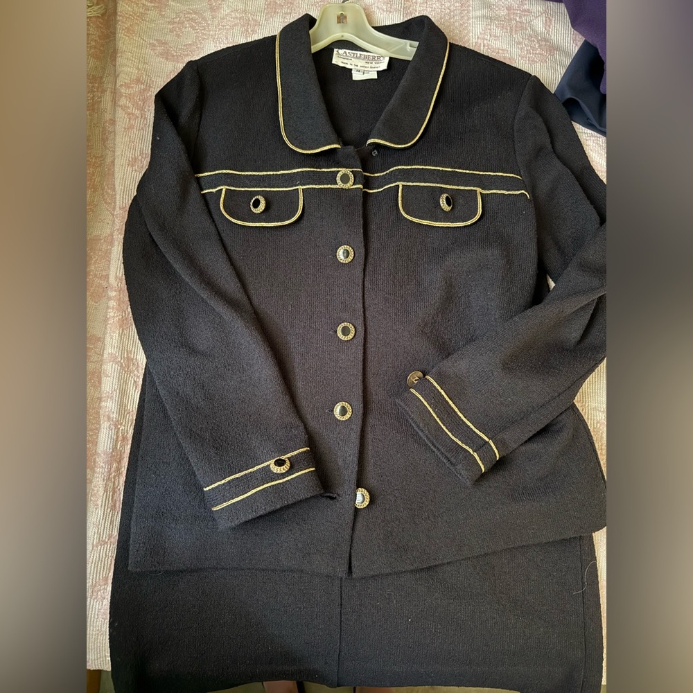 Vintage Castleberry Black Jacket with Gold Trim and skirt
